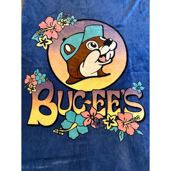 Buc-ee’s Plush Hawaiian Throw Blanket 49x66 Blue Cozy Soft Lounge Travel Warm - Picture 2 of 5